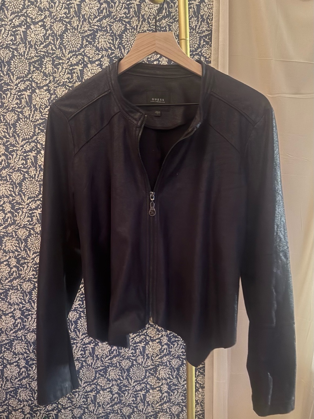 Vintage GUESS Black Moto Jacket Size L Y2K Asymmetrical Hem
